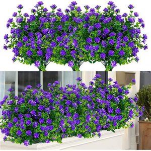 6 Bundles Outdoor Artificial Flowers UV Resistant Fake Boxwood Plants, Faux